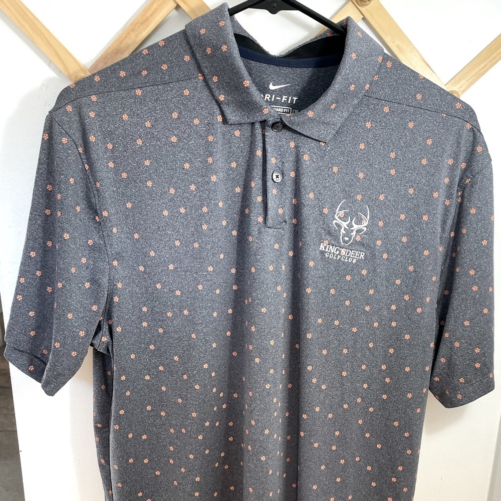Nike Dri Fit golf polo with King’s Deer Golf Club logo on chest.